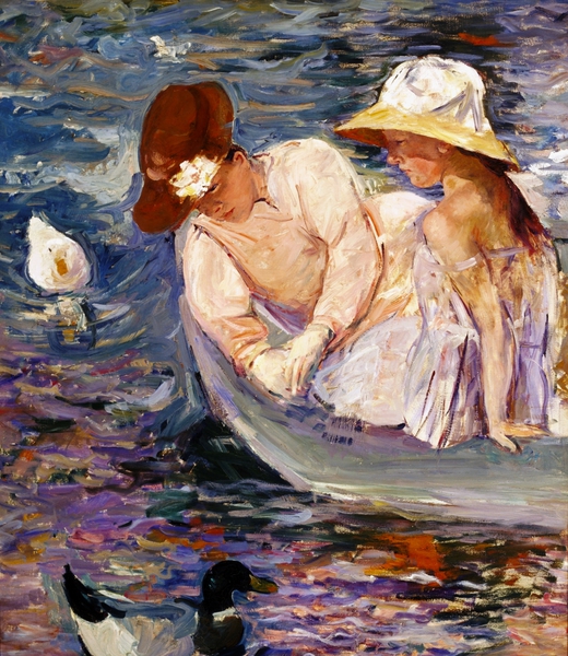 At the Lake in Summertime. The painting by Mary Cassatt