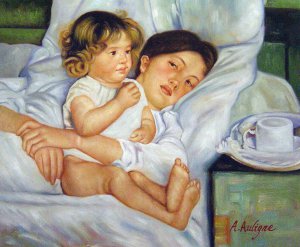 Mary Cassatt, Breakfast In Bed, Painting on canvas