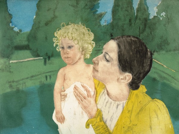 By the Pond. The painting by Mary Cassatt