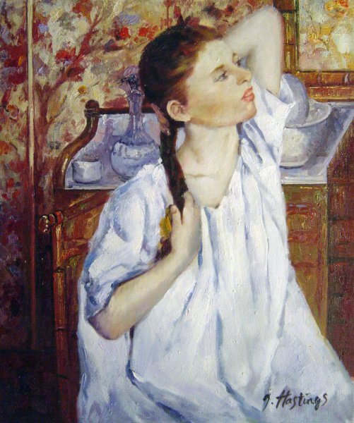 Girl Arranging Her Hair. The painting by Mary Cassatt
