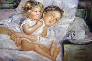 Famous paintings of Mother and Child: Having Breakfast In Bed