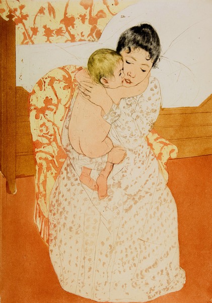 Maternal Caress. The painting by Mary Cassatt