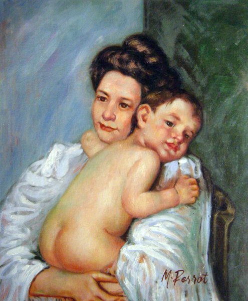 Mother Berthe Holding Her Baby. The painting by Mary Cassatt