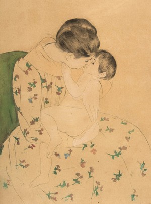 Mary Cassatt, Mother's Kiss 1, Painting on canvas