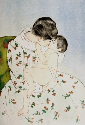 Mary Cassatt, Mother's Kiss 2, Painting on canvas