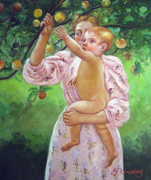 The Baby Reaching For An Apple. The painting by Mary Cassatt