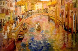 Famous paintings of Waterfront: A Venetian Canal Scene