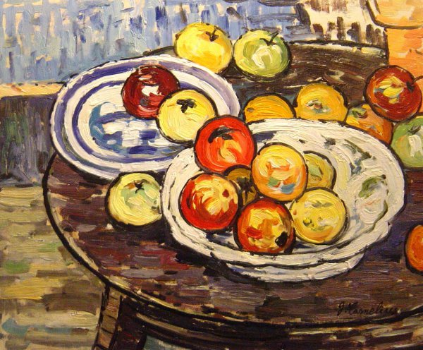 Still Life Apples Vase. The painting by Maurice Prendergast