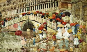 Maurice Prendergast, Umbrellas in the Rain, Painting on canvas