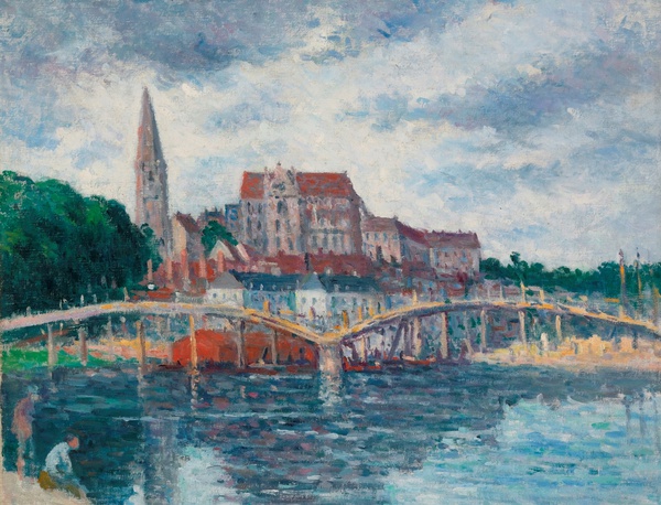 L'yonne et la Cathedrale d'Auxerre, 1912. The painting by Maximilien Luce
