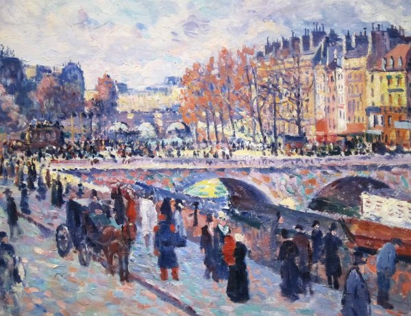 Quayside by the Seine in Paris, 1899. The painting by Maximilien Luce