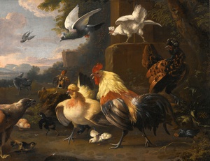 Melchior De Hondecoeter, Birds in a Landscape, Painting on canvas