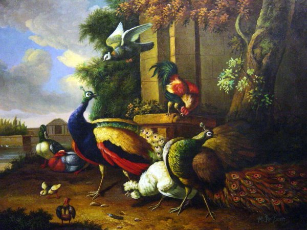 Birds In A Park. The painting by Melchior De Hondecoeter