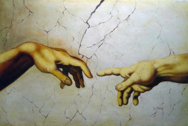 Hands Of God And Adam. The painting by Michelangelo