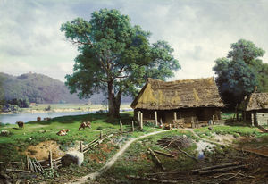 Mikhail Clodt, Riverside Farmstead, Painting on canvas