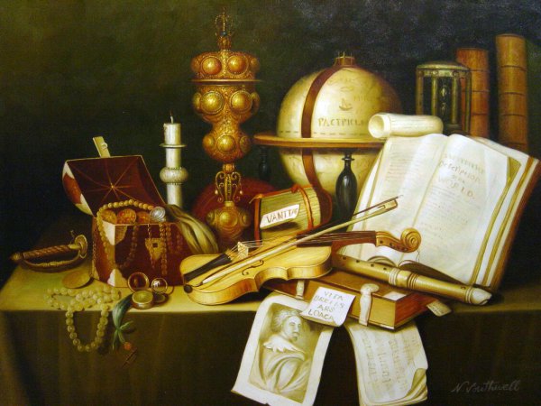A Vanitas Still Life. The painting by Modeste Carlier