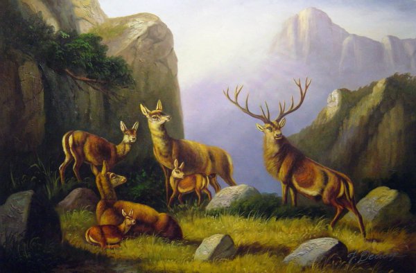 Deer In A Mountainous Landscape. The painting by Moritz Muller