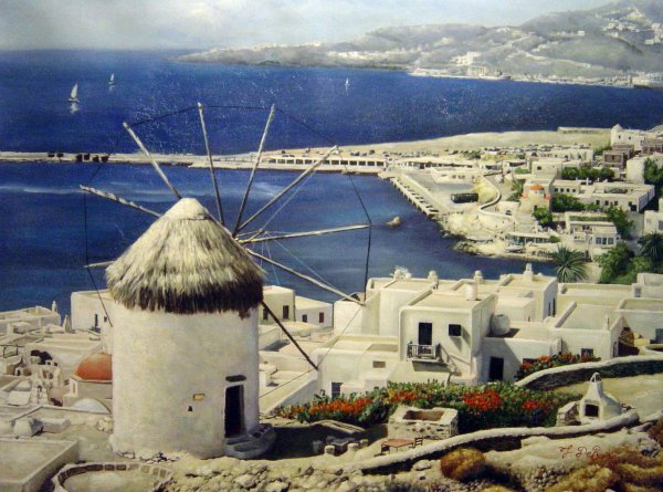 Mykonos View, Greece. The painting by Our Originals