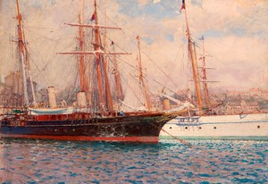 Famous paintings of Ships: Sailing Ships in a Harbour