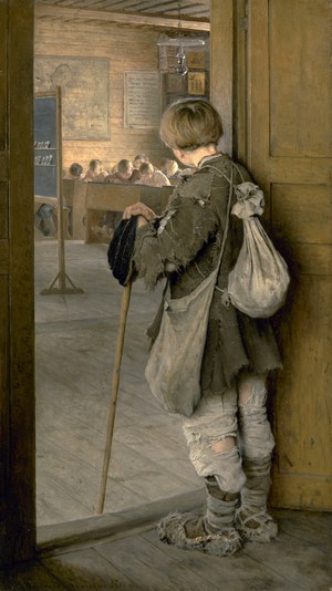 Nikolai Petrovich Bogdanov-Belsky, At School Doors, 1897, Painting on canvas