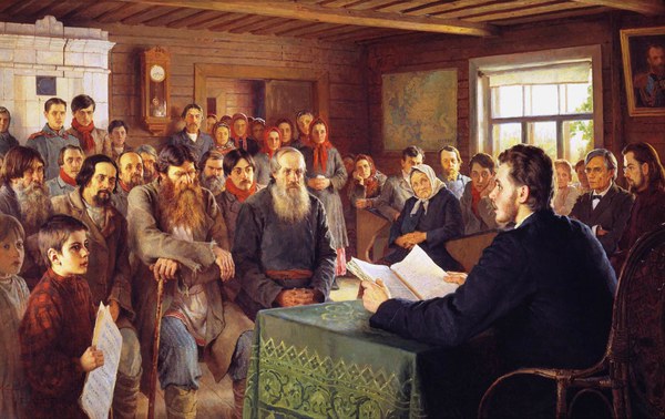 Sunday Reading in Village School, 1895. The painting by Nikolai Petrovich Bogdanov-Belsky