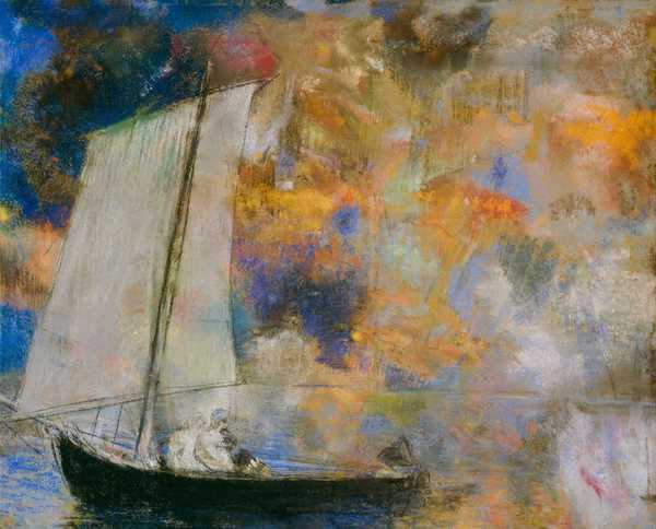 Along the Flower Clouds. The painting by Odilon Redon