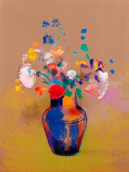 Fleurs sur Fond Gris. The painting by Odilon Redon
