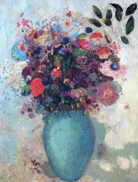 Flowers in a Turquoise Vase 2. The painting by Odilon Redon