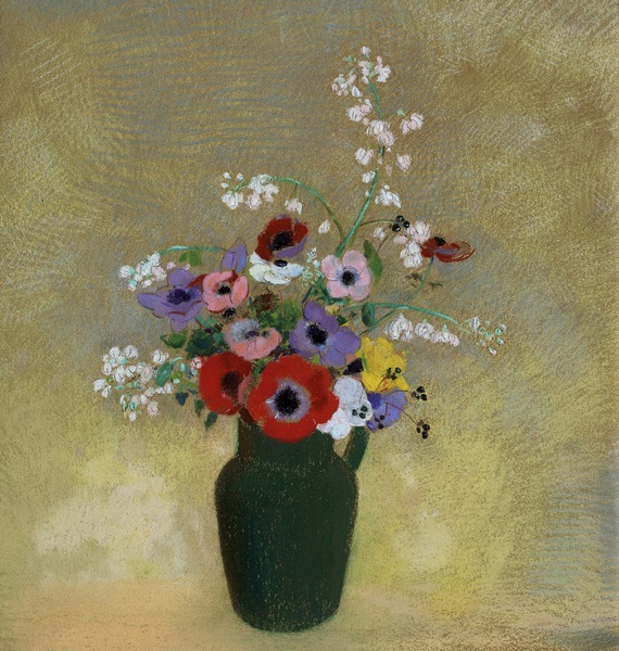 Large Green Vase with Mixed Flowers. The painting by Odilon Redon