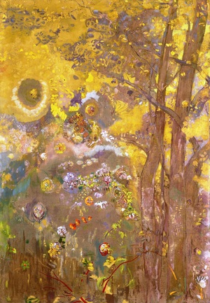 Odilon Redon, Trees on a Yellow Background, Painting on canvas