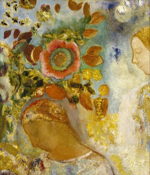 Odilon Redon, Two Young Girls Among Flowers, Painting on canvas