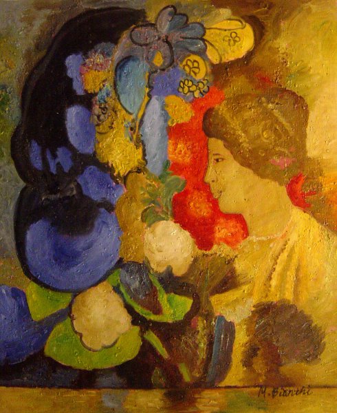 Woman Among The Flowers. The painting by Odilon Redon
