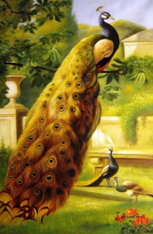 Reproduction oil paintings - Olaf Hermansen - Peacocks In The Park