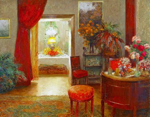 Olga Wisinger-Florian, Interior with Decorated Table, Painting on canvas