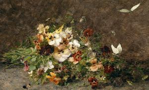 Reproduction oil paintings - Olga Wisinger-Florian - Pansies and Butterflies