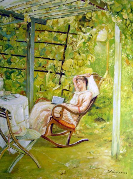 In the Pergola. The painting by Oscar Bluhm