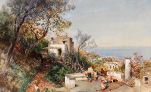 Reproduction oil paintings - Oswald Achenbach - Panoramic View over the Bay of Naples