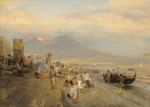 Oswald Achenbach, View of Naples, Sunset, Art Reproduction