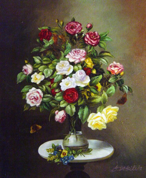 Still Life With Roses In A Glass Vase. The painting by Otto Didrik Ottesen