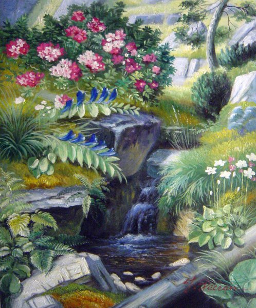 The Alpine Flowers By A Stream. The painting by Otto Didrik Ottesen