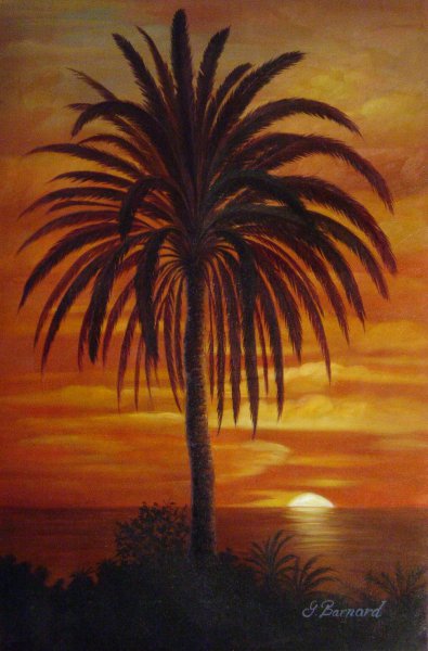Palm Tree Against A Setting Sun. The painting by Our Originals