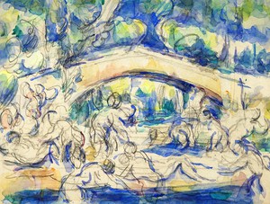 Paul Cezanne, Bathers by a Bridge; Study after Houdon's Ecorche, Painting on canvas