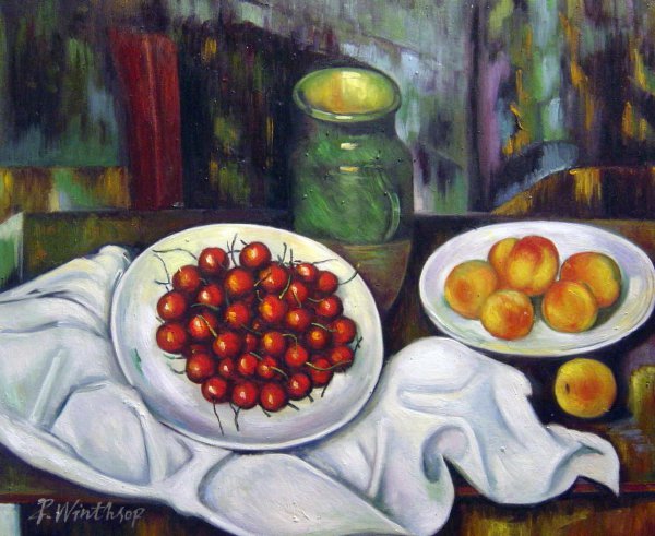 Cherries And Peaches. The painting by Paul Cezanne