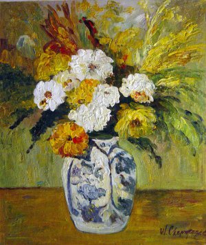 Paul Cezanne, Dahlias In A Delft Vase, Painting on canvas