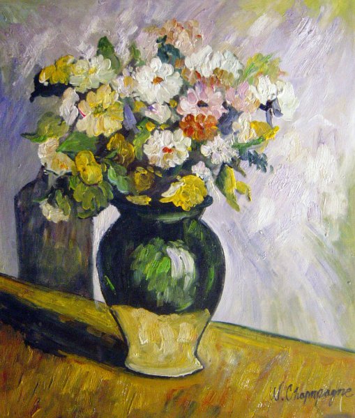 Flowers In An Olive Jar. The painting by Paul Cezanne