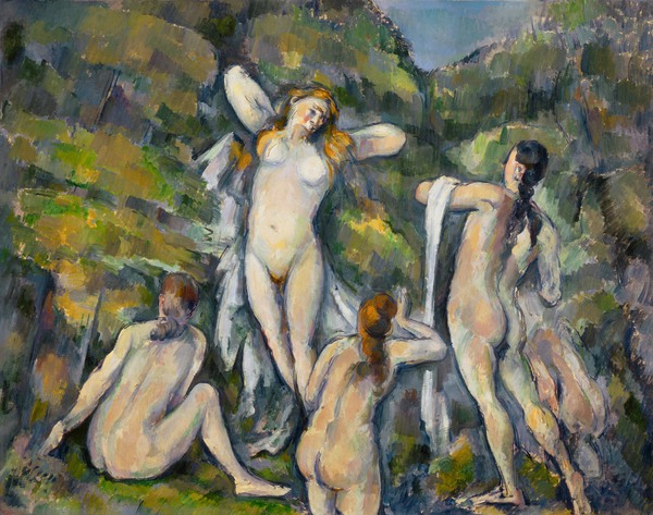 Four Bathers. The painting by Paul Cezanne