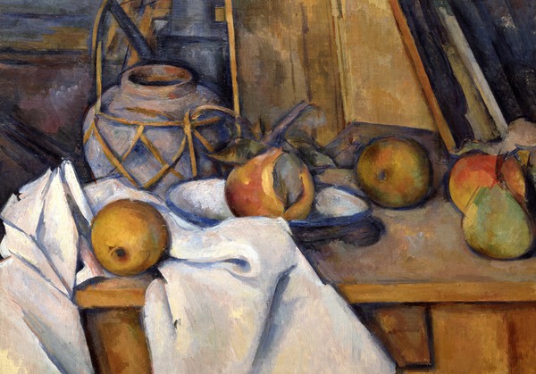 Fruit and Ginger Pot . The painting by Paul Cezanne