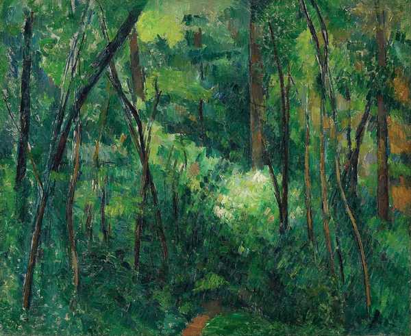 Interior of a Forest. The painting by Paul Cezanne