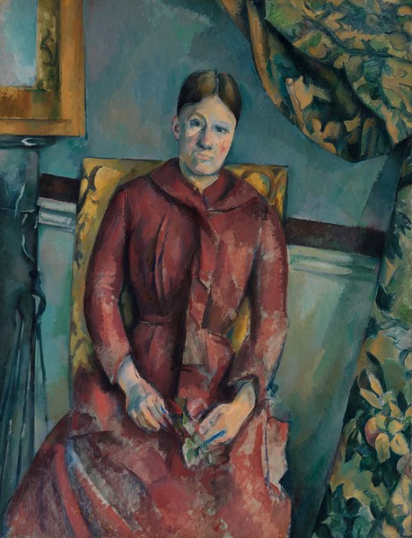 Madame Cezanne (Hortense Fiquet) in a Red Dress. The painting by Paul Cezanne