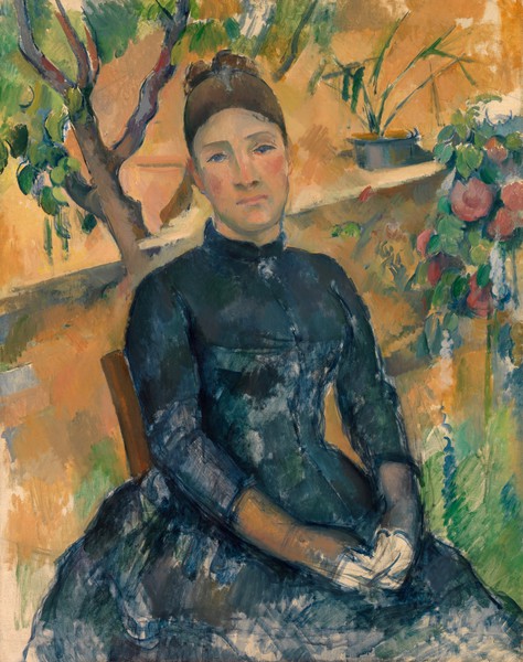 Madame Cezanne (Hortense Fiquet) in the Conservatory. The painting by Paul Cezanne